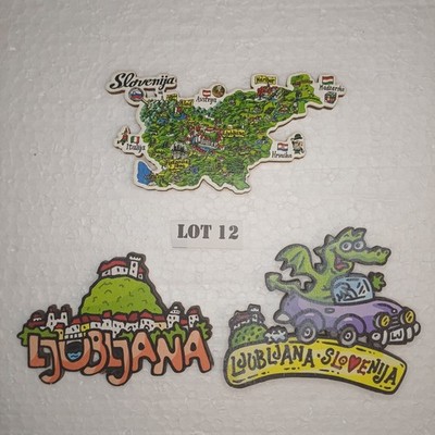Slovenia Map LJUBLJANA Capital Fridge Magnet Souvenir Wood Coloured 3/1 LOT 12