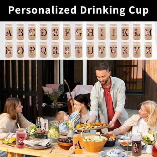 Monogrammed Glass Drinking Cup With Lid Straw Mother Day Best Mama Mom Letter K