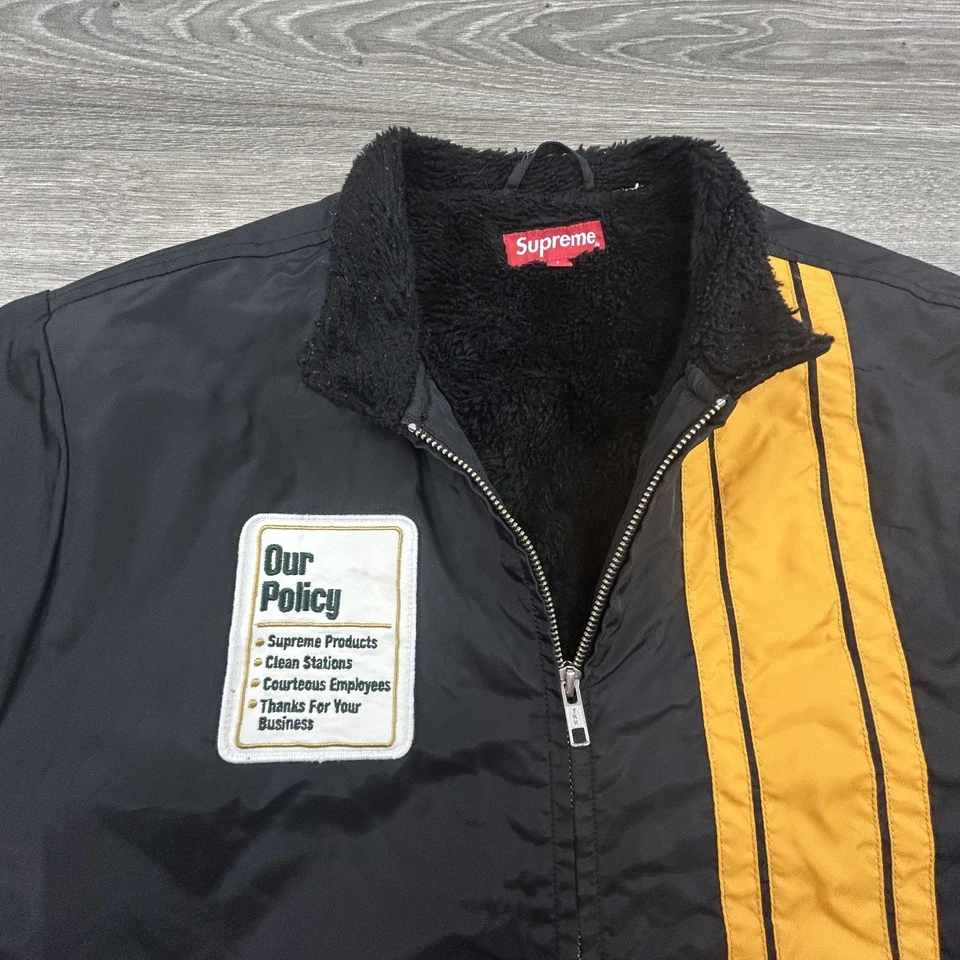 Chaqueta Supreme Pit Crew Para Hombre Grande Carreras Negra Amarilla Nuestra Política Parche Rayas Foto 3 de 4