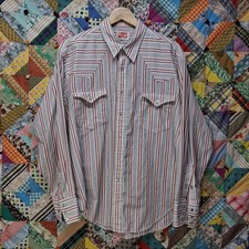 80s Levi's Vintage Western Pearl Snap Striped Shirt Size XL White Tab Cowboy