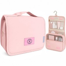 Soft Vegan Leather Travel Toiletry Bag, Hanging Makeup Organizer, Multi Storage