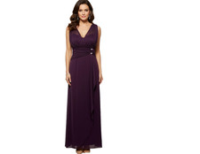 Betsy  Adam Purple Eggplant Chiffon Drape Gown Dress Size 6 NWT