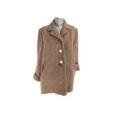 Betty Rose Women's Coat Large Vintage Pink Tweed Classic Knit Wool