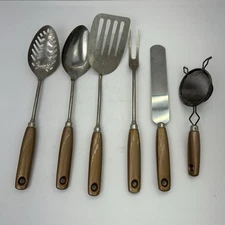 Farmhouse Ekco A&J Gold Handle Kitchen Utensils Spatula Slotted Spoon Fork 6pc