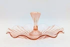Vintage Pink Depression Glass Center Handle Serving Tray – Wavy Scalloped Plate