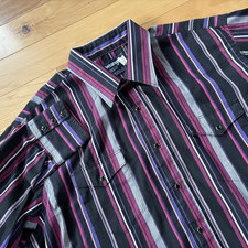 Vintage Wrangler Cowboy Cut Shirt Mens Sz 18-35 Black Pearl Striped X-Long Tails
