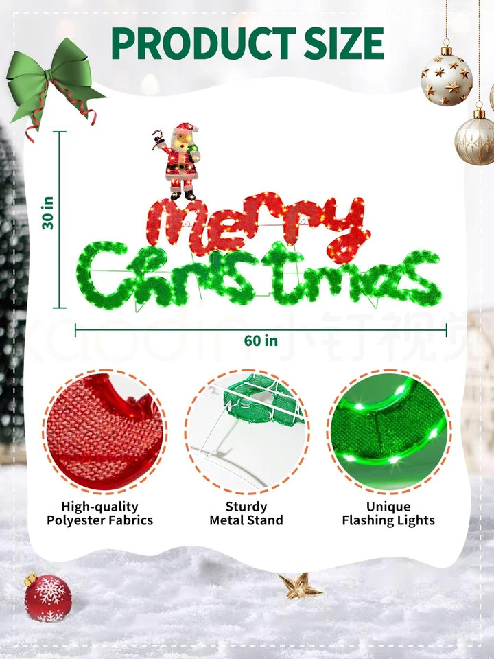Letrero Iluminado Feliz Navidad Exterior 60 Pulgadas Grande Feliz Navidad Letrero LED Foto 4 de 4