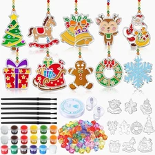 30 Sets Christmas Suncatchers Window Art Kits Santa Claus DIY Crafts Kids Cla...