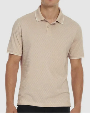 Ted Baker Men's Textured Short Sleeve Polo Buttons Up Shirt Tan Medium Large
