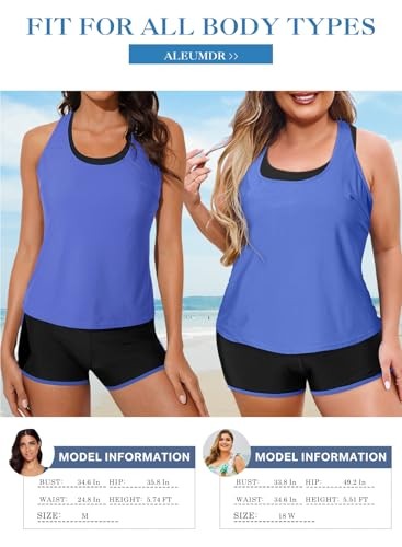 Womens Athletic 3 Piece Tankini Swimsuits with Shorts XX-Large Purple Blue - Picture 7 of 7
