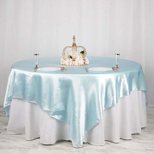 Light Blue SATIN 90x90" SQUARE TABLE OVERLAY Wedding Reception Supplies SALE - Picture 2 of 8