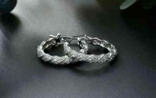 2Ct Round Cut Real Moissanite Huggie Hoop Earrings 14k White Gold Plated