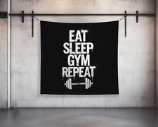 Eat Sleep Gym Repeat Tapestry - Motivational Wall Flag for Home Gym Decor