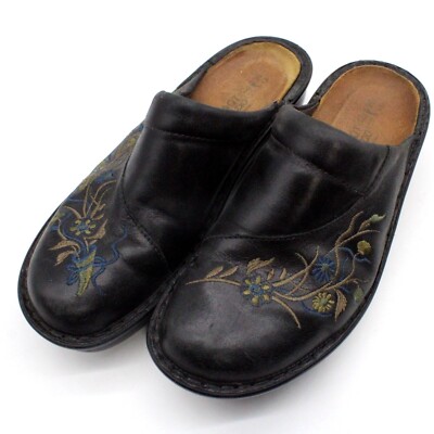 Naot Mule Shoes Womens Israel Black Madras Embroidered Clock Cork Insole  Size