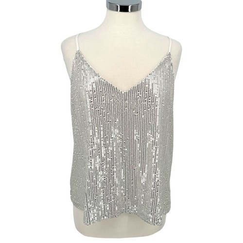 Vine & Love Silver Sequin Sleeveless Party Night Out Tank Top Size Medium NWT - 第 1/12 張圖片