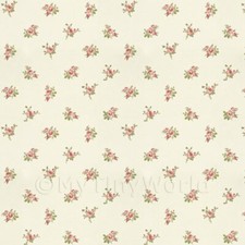 Dolls House Miniature Dark Pink Rose Posie Wallpaper 