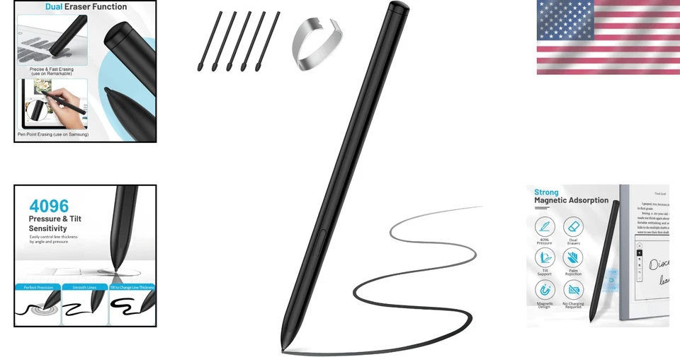 Bolígrafo digital EMR para Remarkable 2 y Kindle Scribe - Borrador, rechazo de palma, inclinación Foto 2 de 4