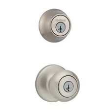 Kwikset Cove Satin Nickel Keyed Entry Door Knob and Single Cylinder Deadbolt