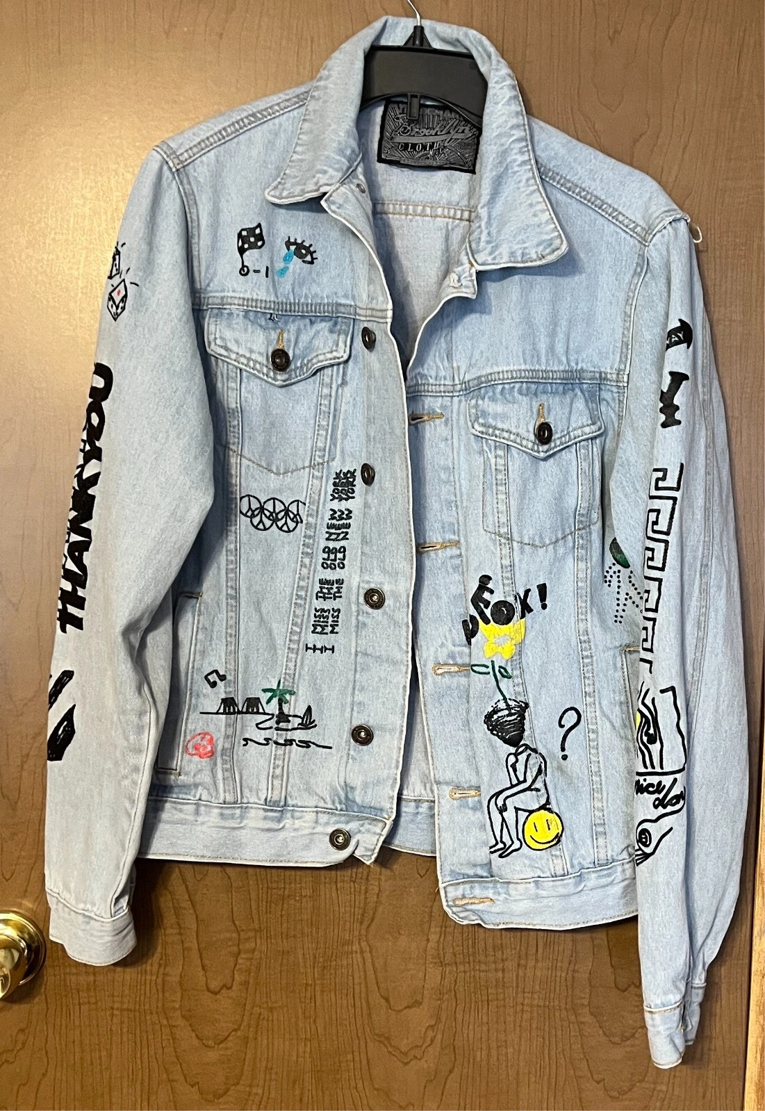 Trademark Brooklyn Cloth Denim Jean Jacket Graphic Painted NY Size Small