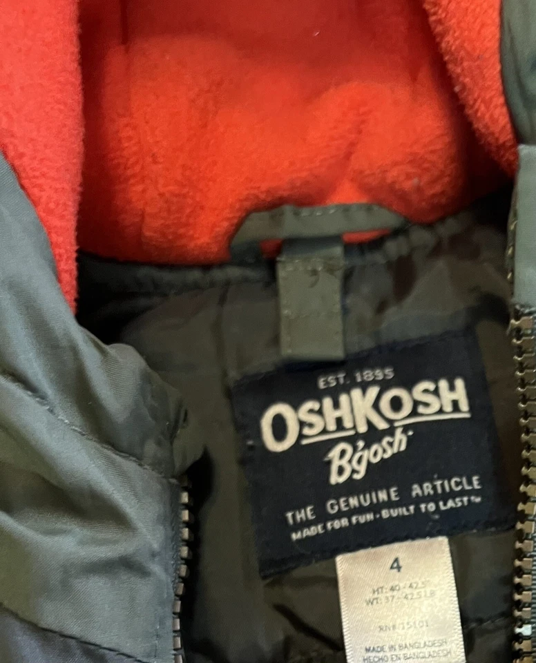 OshKosh B’gosh Olive Green Hooded Coat Size 4T - Image 4 of 4