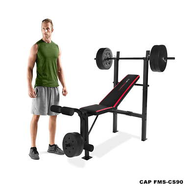 Strength Adjustable Weight Bench with Rack and Leg Extension and 90 Lb.WeightSet