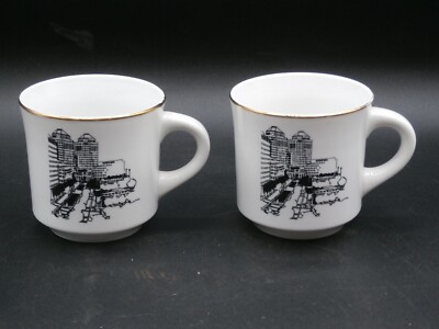 Vintage Procter & Gamble Coffee Cups Set/2 1985 Tower Building Cincinnati Ohio
