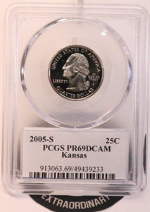 2005-S 25C Clad Kansas State Quarter PCGS PR69DCAM GENUINE BEAUTIFUL COIN