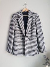 Massimo Dutti White & Navy Striped Cotton Blazer Uk12 Eu40 Us8 M Bnwt Marine