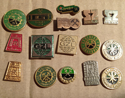 Yugoslavia Mining Miner shaft Hammer & Pick vtg pin badge lot #2