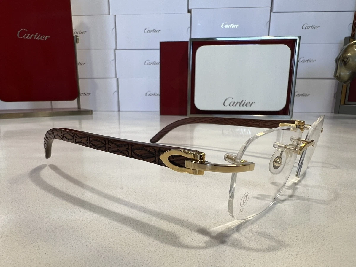 Cartier C Decor Eyeglasses Sunglasses 18k GOLD Logo Wood VINTAGE N.O.S