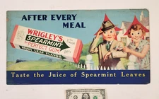 vintage 1920s Trolley Sign Wrigley's Spearmint Chewing Gum 11x21" Cardboard