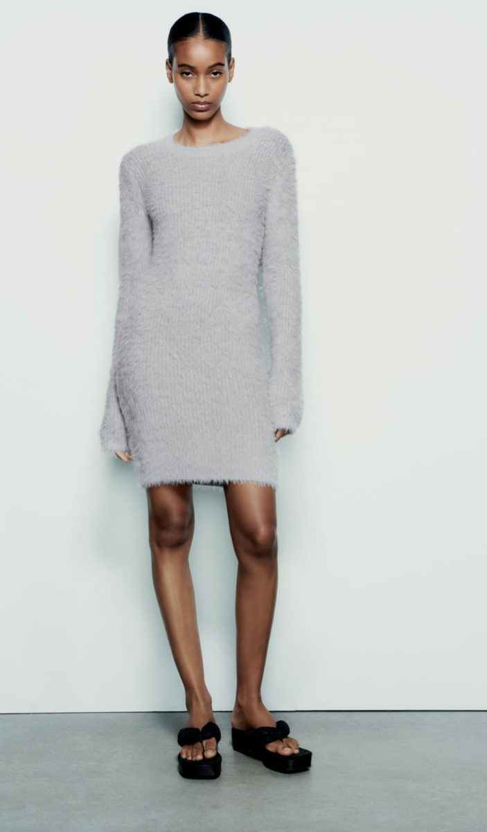 ZARA Women's Faux Fur Dress(Light-gray, US L/EUR L) | eBay