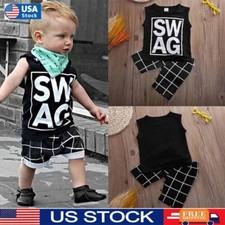Toddler Baby Kids Boys Sleeveless Tops Pants Set Tracksuit 2Pcs Outfits Clothes