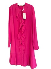 Tory Burch hibiscus Jane ruffle front silk shift dress $425 Sizes 6, 4