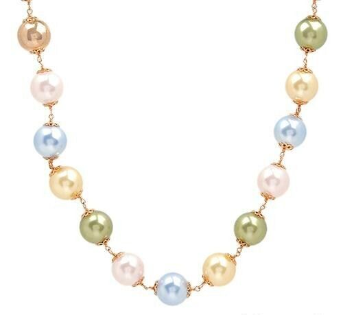 ROSATO 9K SOLID ROSE GOLD PASTEL FAUX PEARLS NECKLACE - Picture 1 of 3