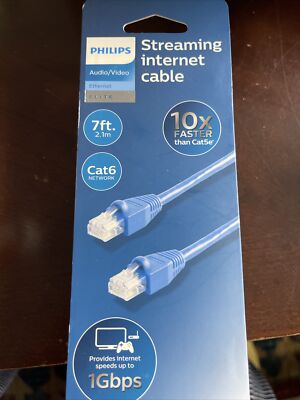 Philips Elite Cat6 Streaming Internet Cable 7ft Ethernet Blue SWN7121A