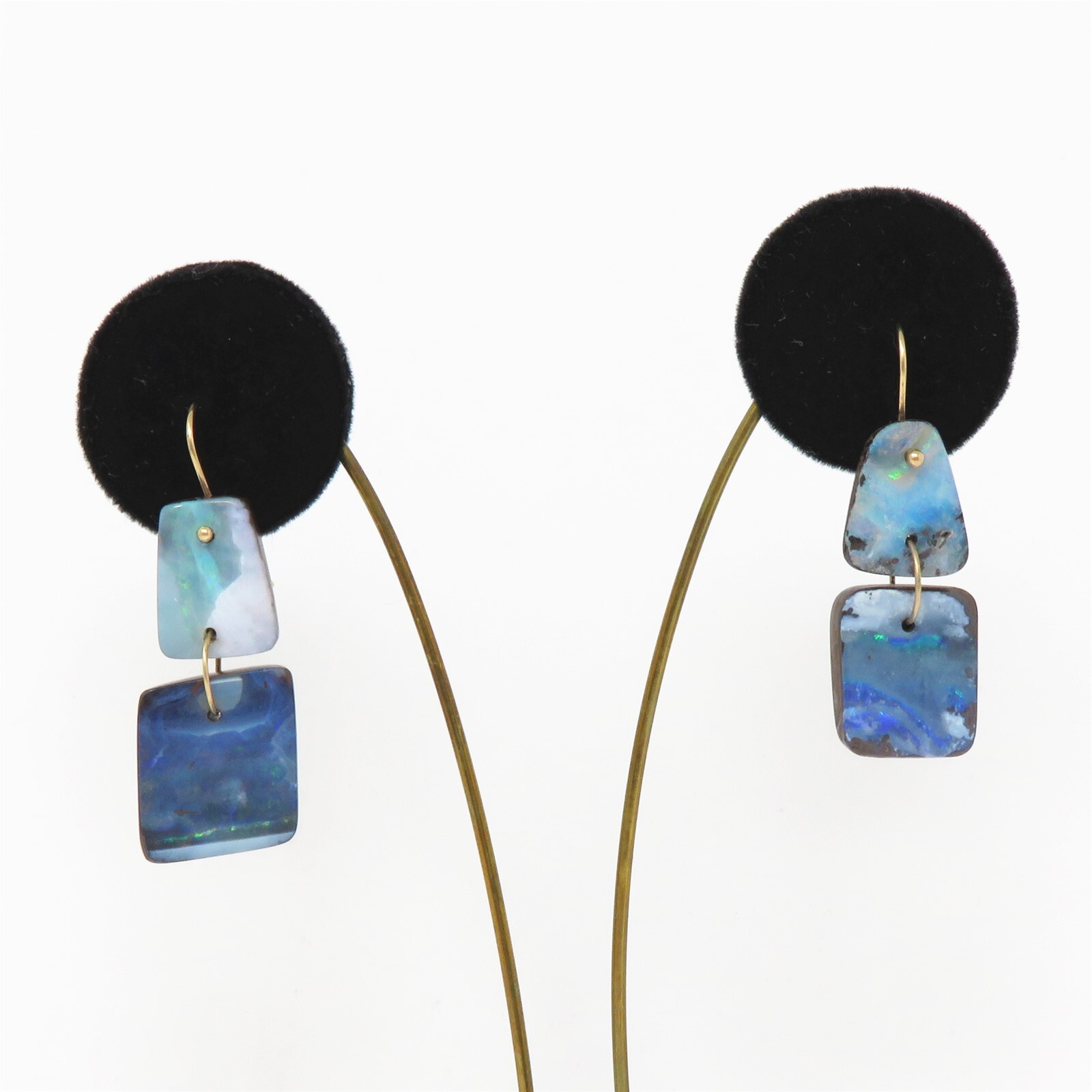 NYJEWEL 14k Yellow Gold black Opal Dangle Earrings - image 2