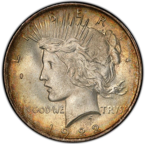 1922 Peace Dollar PCGS MS 66 GEM! Subtle Rainbow Toning