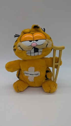 Vtg Garfield Daikin Plush Cat Cartoon Strip Hurt "I Don't Need This" Crutch