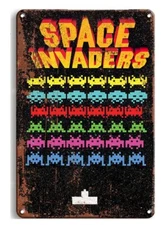 SPACE INVADERS ARCADE VIDEO GAME MIDWAYS AND BALLY CO. TIN SIGN 8"X12' ATARI
