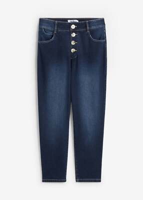 Neu Boyfriend Jeans Mid Waist cropped Gr. 52 Dunkelblau Denim Damen Basic-Hose
