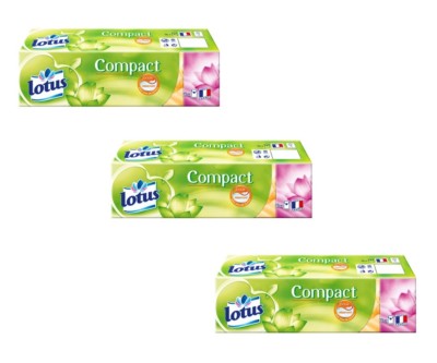 Mouchoirs Lotus Compact - 45 Mouchoirs Blancs Ultra Doux Et Résistants (3 Paquets De 15) - Étui Pratique