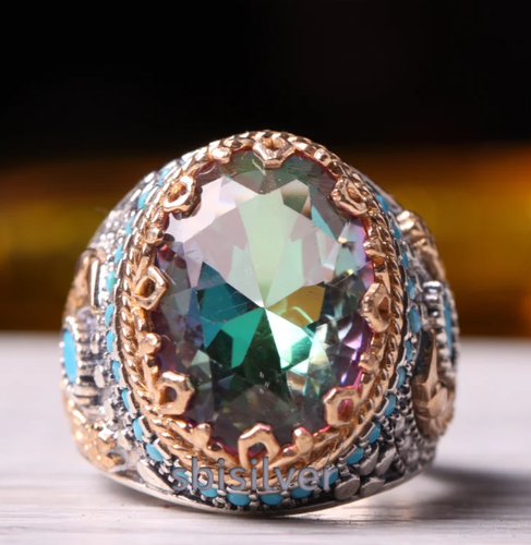 Mystic topaz Stone Handmade 925 Sterling Silver jewelry Gift Men's Ring 002 - Picture 3 of 7
