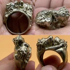 UNIQUE ANTIQUE NEAR EASTERN SILVER RING WITH TIGER HEAD
