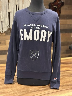 Emory University Men s Small Long Sleeve Pullover Crew Neck Sweatshirt Navy Blue