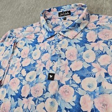 Bad Birdie Polo Shirt Mens XL Blue Pink Floral Golf Performance Stretch Print
