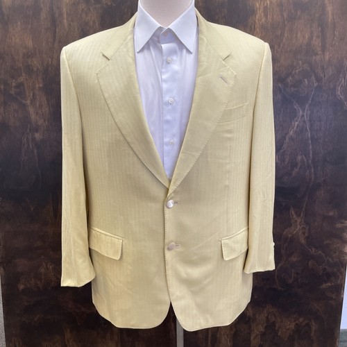 Ravazzolo Hand Tailored Italy Loro Piana Herringbone Yellow Cashmere Jacket 44R - Picture 1 of 14