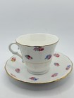 Colclough White with Pink Cabbage Rose Floral Design Pedestal Tea Cup and Saucer