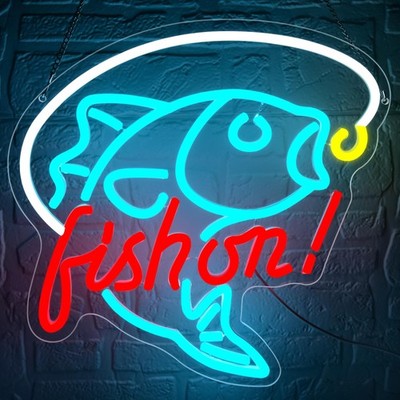 Fishing Neon Sign for Wall Decor Fishing Neon Light for Man Cave Dimmable LED...