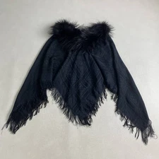 GUCCI Vintage GG Logo Monogram Fox Fur Shawl Scarf Wrap Gray Black Wool Silk